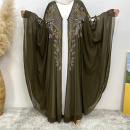 Ethnic Clothing Ramadan Muslim Abaya Luxury Arabian Bat Sleeve Robe Rhinestone Hooded Dress Fashion Elegant Dubai Middle East Kimono
