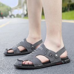 Sandals 2024 Summer Leather Men's Anti-odor Soft Sole Anti-slip Casual Dual-use Beach Shoes Tide