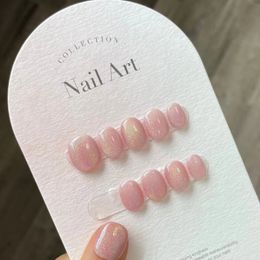 Short Glitter Press On Nails Handmade Acrylic Full Cover Professional Japanese Nail Sticker Sweet Artificial Nails 240306