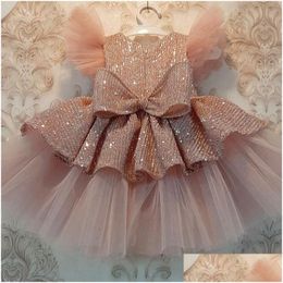 Girl'S Dresses Girls Dresses Sequin Cake Double Baby Girl Dress 1 Year Birthday Born Party Wedding Vestidos Christening Ball Gown Clot Dhcjr