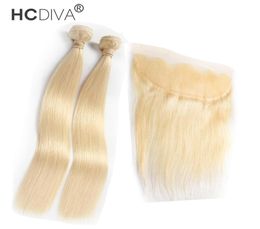 HCDIVA Straight 613 Blonde Human Bundle with Lace Frontal Malaysian Virgin Hair 2 Bundles with Closure 13418614723356939