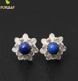 925 Sterling Silver Lapis Lazuli Lotus Flowers Stud Earrings For Women Elegant Lady Prevent Allergy Sterlingsilverjewelry 2106183800769