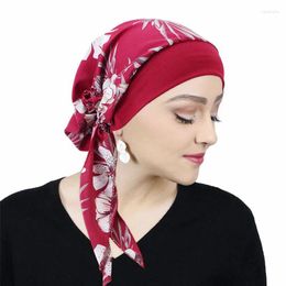 Ethnic Clothing Women Printed Pre-Tie Headscarf Elastic Muslim Female Turban Cancer Chemo Hat Hair Loss Cover Head Wrap Headwear Stretch