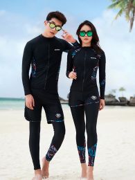 Swimwear 2021 Summer Couple Swimsuit Uv Proof Long Sleeve Bathing Suit Sexy Slim Rushguard Women 5 Piece Set Men 3 Piece Set Diving Suit