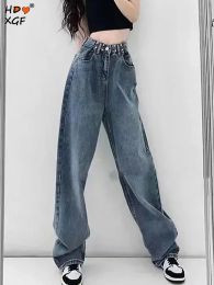 Jeans Vintage Adjusting The Floor Mopping Jeans For Women Spring Autumn High Waist Straight Baggy Jeans Allmatch Elegant Pants