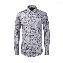 Men's Casual Shirts Arrival High Qaulity Autumn Winter Graffiti Rose Blue Flower Digital Printing Shirt Slim Fashion Personality Size 4XL