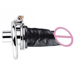 Stainless Steel Inverted Male Chastity Devices Negative Cock cage Lock with Skin Dildo New Combination Cock Cage Rings