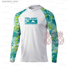 Men's Casual Shirts Pelagic Performance Fishing Shirts Mens Long Sleeve Uv Protection Fishing Hooded T-Shirts Upf 50+ Breathable Fishing Clothing L240306