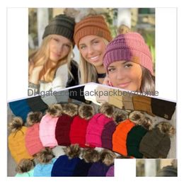 Party Hats Christmas Eve New Year Gift 38 Styles Cc Adt Winter Warm Hat Ladies Soft Elastic Cord Knitted Pompom Beanie Girl Skiing Dro Dhyu7
