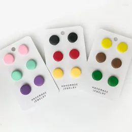 Stud Earrings 3 Pairs Handmade Polymer Clay Round For Women Candy Color Simple Circle Disc Western Style Trendy Jewelry