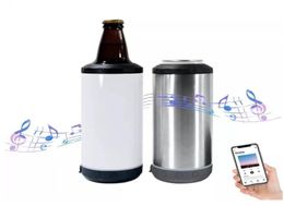 16oz Sublimation speaker tumblers 4 in 1 can cooler with 5 colors bluestooth and two lids By Express B00042595908