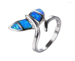 Wedding Rings Trendy Female Whale Tail Ring White Blue Opal Stone Fishtail Charm Silver Colour Ocean Animal For Women Bridal Jewelr2403535