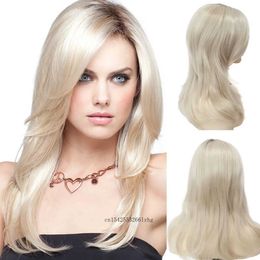 Hair Wigs Synthetic Platinum Blonde Wig for Women Natural Soft Straight with Dark Root Ombre Female Cosplay Party 240306