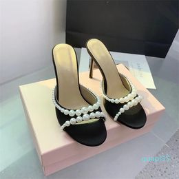 Casual Designer Fashion Women Sexy Lady Black Satin Bow Pearls Crystal Strappy High Heels