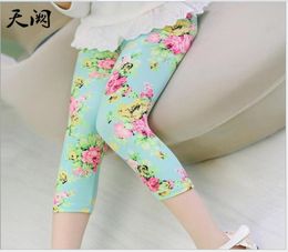 2018 Summer Girls Floral Printed Legging Pants Children Flower Tights Kids Cotton Casual Pants Child Trousers 100140cm 15pcslot9116375