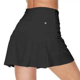 Dresses Safe Tennis Skirts Pleated Pantskirt Sexy Women Sports Fitness Shorts Pocket High Waist Gym Golf Running XSXL
