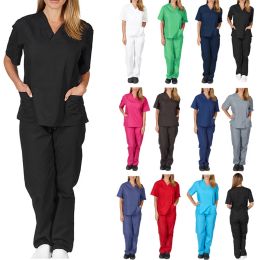 Suits Vneck Nursing Scrub Uniforms Salon Spa Pet Grooming Institution Work Clothes Solid Colour Short Sleeve Tops Pants Medical Suits