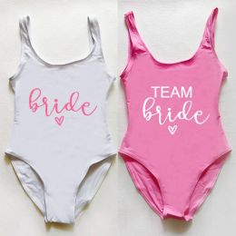 Swimwear S3XL Pink Print Team Bride OnePiece Swimsuit Bride bikini 2023 women Beach Sexy Bathing Suit Swimwear maillot de bain femme