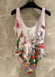 Swimwear prin.frog 2023 Summer Conservative Fat Hiding One Piece Swimsuit SpaghettiStrap Floral Print Backless Tight OnePiece Swimsuit