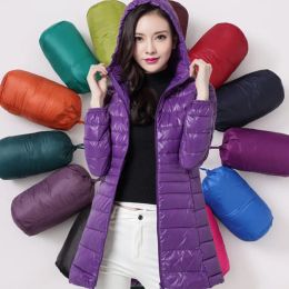 Coats 12 Colours Women Winter Long Down Jackets 2023 New Female Ultra Light Thin Casual Coat Slim Remove Hooded Puffer Parka