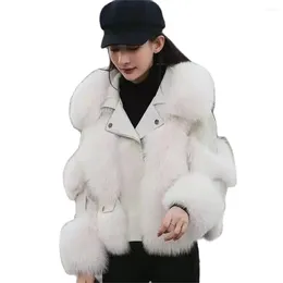 Women's Fur 2024 Winter Outerwear Tops Warm Short Imitation Coat Leather Full Motorcycle Jacket Luxury Women