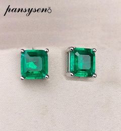 PANSYSEN Vintage Square Emerald Gemstone Stud Earrings for Women 100 Real 925 sterling silver Anniversary Party Women Earrings 211299244