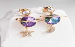 Stud Earrings Women39s 2022 For Girl Party Jewelery Fashion Asymmetrical Moon Star Design Ladies With Austrian Crystal6700309