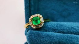 Cluster Rings GUILD JY Colombia Solid 18K Yellow Gold Nature Green Emerald 0.42ct For Women Birthday's Presents Fine Jewelry