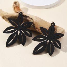 Dangle Earrings Hollow Plant Leaf Wood Drop Women Trendy Natural Wooden Statement Handmade Jewellery Brincos Feminino