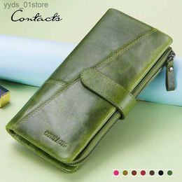 Money Clips CONTACTS Genuine Leather Wallets for Women Long Fashion Womens wallets Card Holders Female Bag Zip Coin wallets Womens Wallets L240306