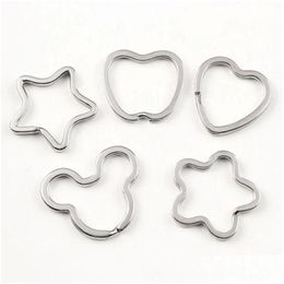 Key Rings 100Pcs/Lot Metal Pentagram Star Heart Key Holder Split Rings Keyring Keychain Loop Circle Hook Accessories Drop Delivery Je Dh38H