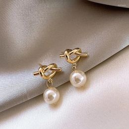 Dangle Earrings Kshmir 2024 Arrival Metal Knoted Pearl Pendant For Women Female Korean Temperament Fashion Daily Jewellery Gift