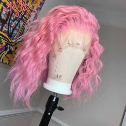 Hair Wigs Synthetic Wig Short Pink Bob Hair Natural Wave Synthetic Lace Front Wig Heat Fibre Cosplay Party Women Wear Blue Hair 240306