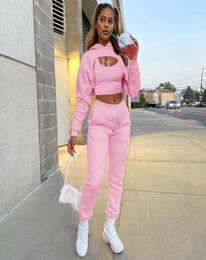 Women039s Two Piece Pants Streetwear Three 3 Sets Women Outfit Fall Long Sleeve Hooded Tank Tops Skinny Suits Velvet Pink Match8901376