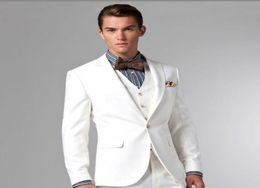 New Style White Two Buttons Groom Tuxedos Man Peak Lapel Groomsmen Men Wedding Suits Bridegroom JacketPantsTieVest H8683070472