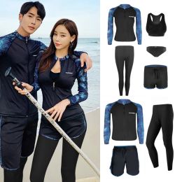 Swimwear wisuwore 2023 New Couple Long Sleeve Multi Piece Swimsuit Rash Guard Sun Block Beachwear Bathing Suit Couple Swimming Suit Pads