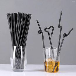 Disposable Cups Straws 100PCS Plastic Black Flexible For Banquet Bar Drinks Sparkling Earth Cap