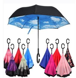 CHand Reverse Umbrellas Windproof Reverse Double Layer Inverted Umbrella Inside Out Stand Windproof Umbrella fast sea shippi8753933