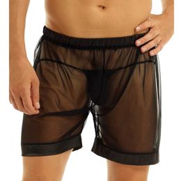 Underpants Men Boxers Underwear Mesh Transparent Breathable Underpants Mesh Shorts See Through With Large Split Boxershorts Boxers Homme