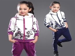 Conjunto de roupas meninas roupas jaqueta floral zíper crianças hoodies calças crianças agasalho para meninas conjuntos de roupas esporte terno primavera 2108257823180