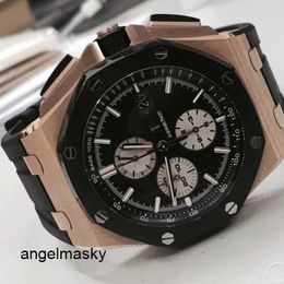 Pilot Wrist Watch AP Tourbillon Wristwatch Royal Oak Offshore 26400RO 44mm Rose Gold Ceramic Time Code Watch Set
