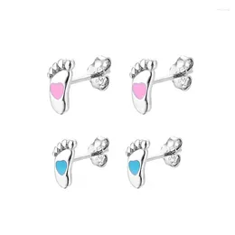 Stud Earrings 925 Silver Blue Pink Baby Foot For Women Girl Daughter Son Pendientes Accessories Anti-allergy 2024