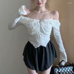 Women's Blouses Autumn White Sexy Kawaii Blouse Women Korean Fashion Elegant Party Slim Tops Female Ruffle Flounce Designer Casual 2024