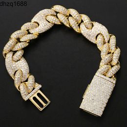 Custom 20mm Iced Out Gold Plated Men Women Baguette Bracelets Rapper Jewelry Hiphop Punk Diamond Cuban Chain Link Bracelet