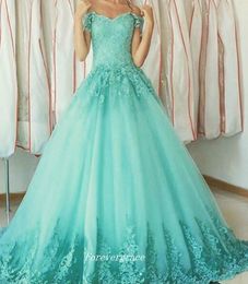 Sexy Off The Shoulder Long Quinceanera Dress Mint Green Applique Formal Women Wear Special Occasion Dress Party Gown Plus Size2936943