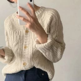 Cardigans JMPRS Chic Retro Twist Knitted Cardigan Women Lazy Style Solid Color Soft Sweater Female Fall Korean Raglan Sleeve Outwear Tops