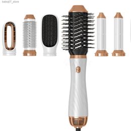 Hair Dryers 5-in-1 Hot Air Comb Set Electric Dry Hair Brush Multi functional Curling Brush Hair straightener Styling Tool Q240306