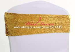 100pcs Sparkly Gold Silver Spandex Sequin Chair Sash Bands Elastic Lycra Glitter Chair Bow Ties el Event Wedding Decoration7224005