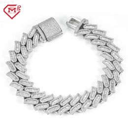 Bracciale a maglia cubana in argento sterling 925 con catena a catena da uomo con pietra preziosa Baguette Gra 15mm ghiacciata