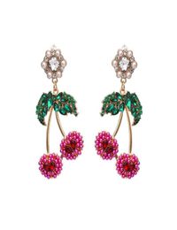 Dangle Chandelier European Fashion Creative Color Pearl Cherry Earrings Diamond Alloy Gold Women ZZYT001Dangle6813030